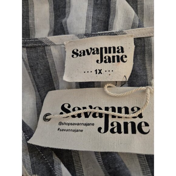 Savanna Jane Striped Embroidered Top 1X Ruffle Peplum Peasant Boho NEW Cotton - Picture 5 of 6